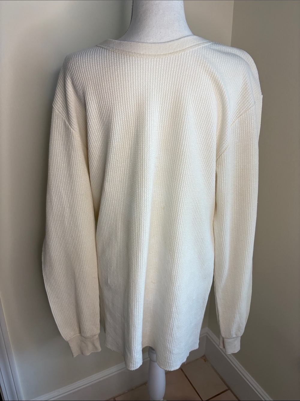 Fruit of the Loom Men's Cream Waffle-Knit Crewneck Thermal Top. 2XL